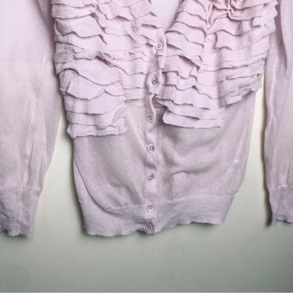 J.Crew Ruffle Cotton Cardigan Sweater Top Lightweight Knit Preppy V Semi Sheer M - Picture 7 of 16